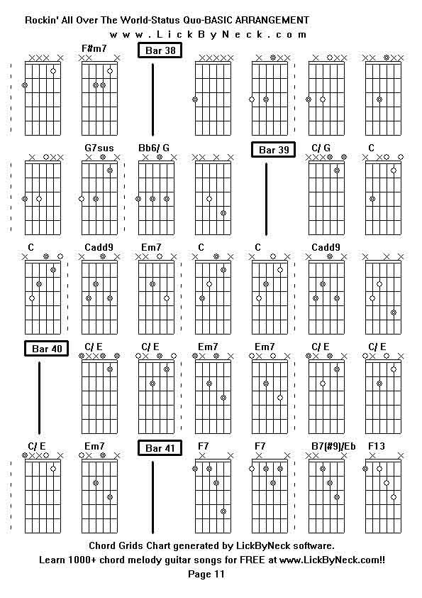 Chord Grids Chart of chord melody fingerstyle guitar song-Rockin' All Over The World-Status Quo-BASIC ARRANGEMENT,generated by LickByNeck software.